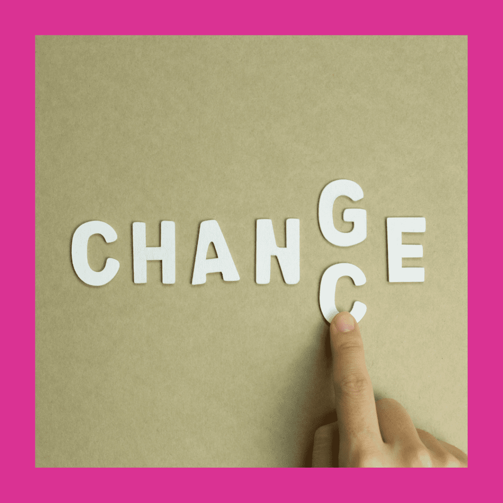 Graphic with a pink background and the word chance changing to the word change.