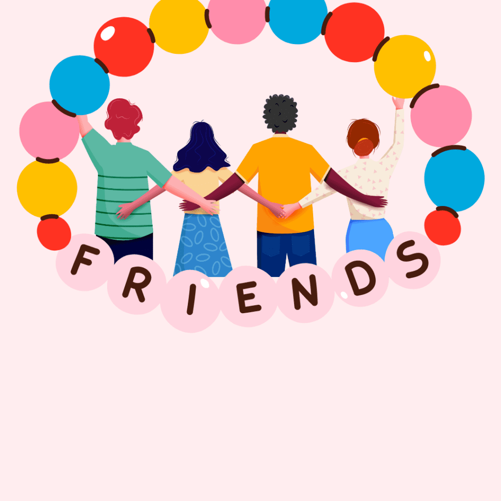 image of friends with a friendship bracelet circling them.