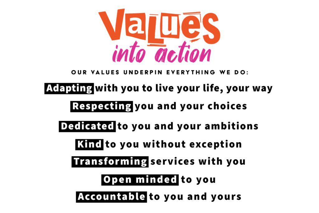 Core Values: Adapting; Respecting; Dedicated; Kind; Transforming; Open-Minded; Accountable